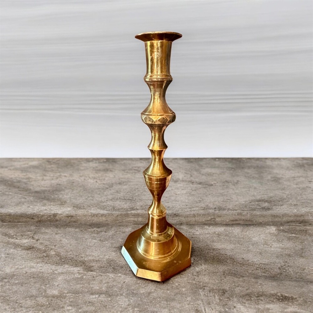 Vintage Solid Brass Taper Candlestick Holder 10 Inch Octagon Base Made in India